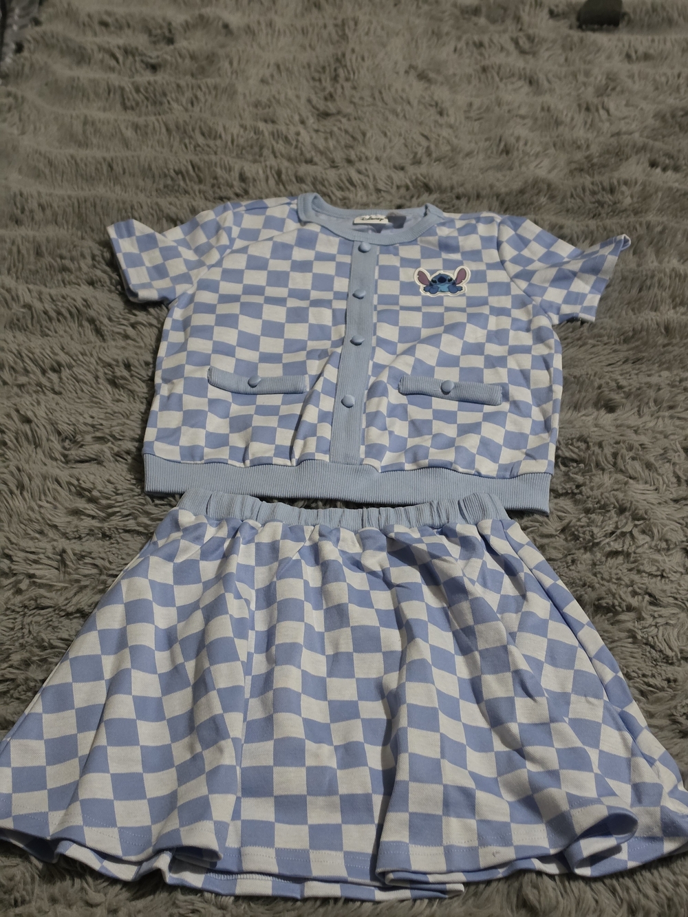 PatPat Blue and White Checkered Disney Stitch One-Piece